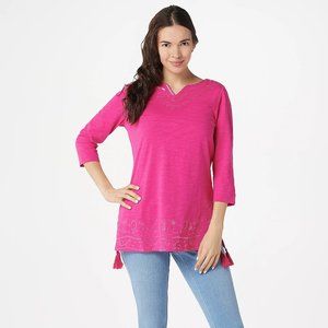 Women's Knit Top w/ Sequins and Tassels - Hot Pink